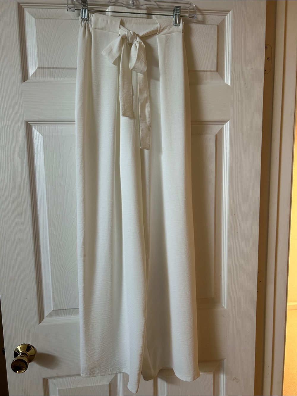 Wide Leg Tie Waist Palazzo Pants - Cream